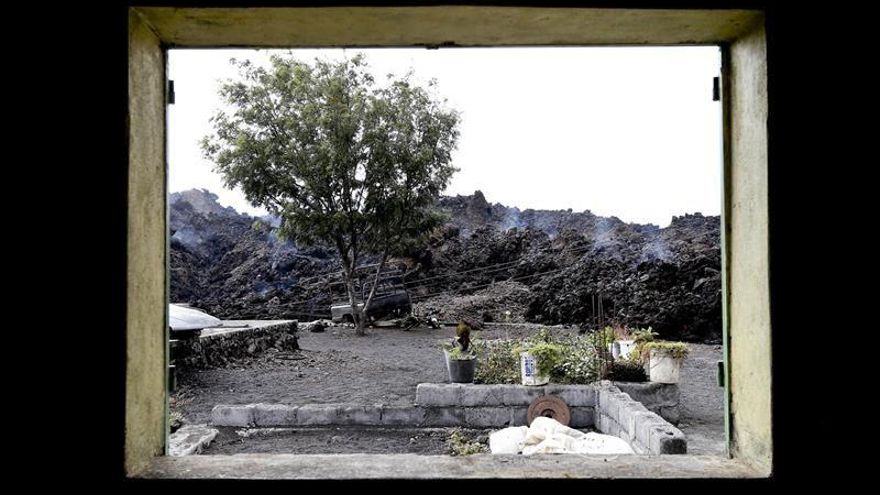 Vista de la colada de lava desde una ventana en Chã das Caldeiras.