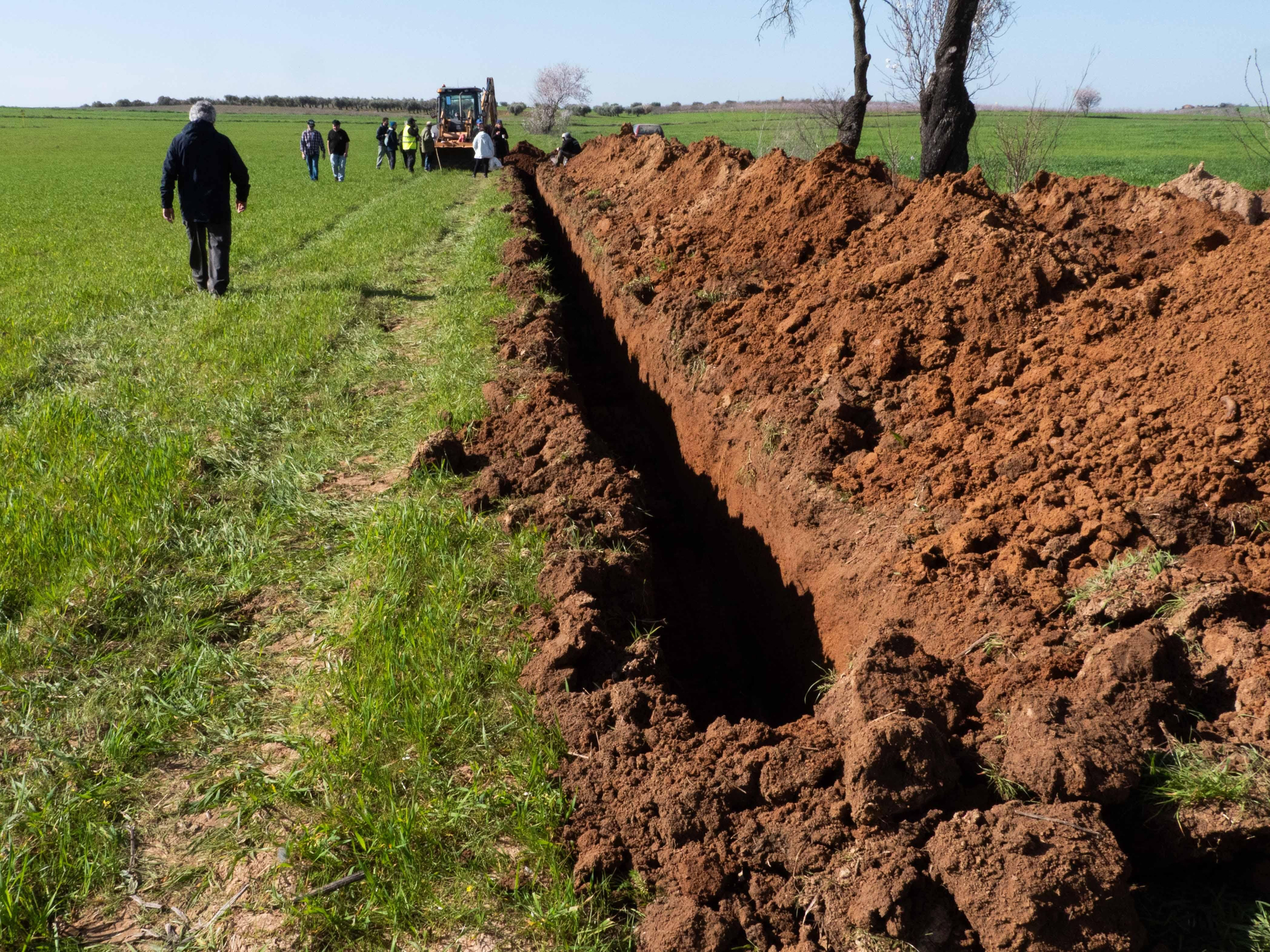 Una de las zanjas elaboradas por la ARMH durante la búsqueda de cinco víctimas del franquismo en Los Cerralbos (Toledo) en febrero de 2026.