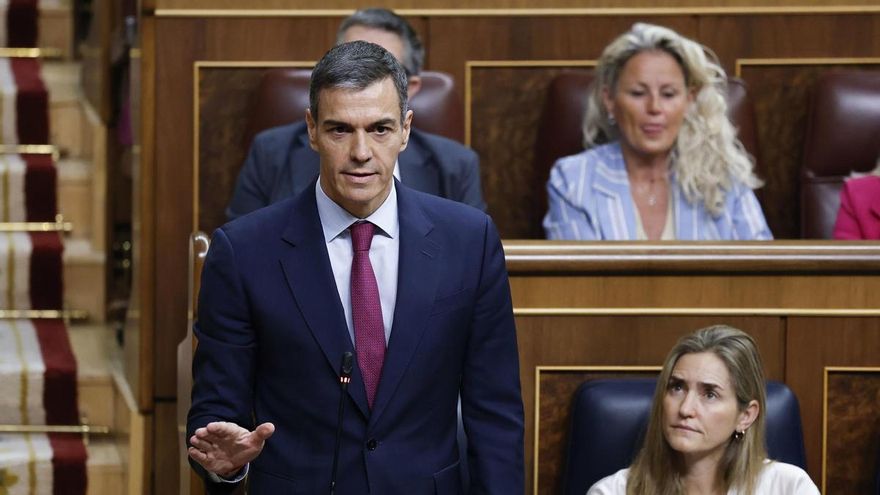 El presidente del Gobierno, Pedro Sánchez durante su intervención este miércoles en el pleno del Congreso.