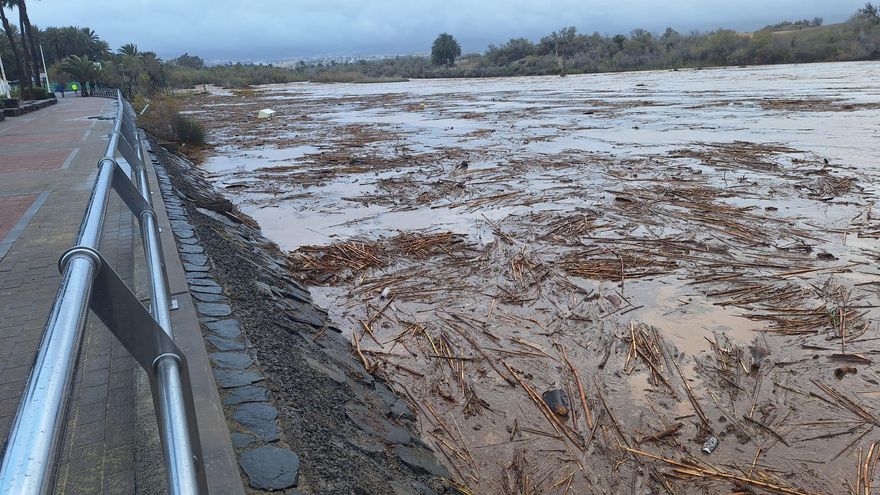 Cauce del barranco de Agayaures (Gran Canaria) este martes tras las lluvias caídas por la borrasca Therese.