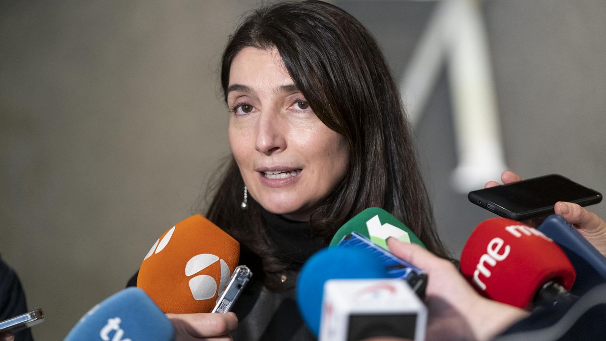 La ministra de Justicia, Pilar Llop, ofrece declaraciones a los medios tras intervenir en la reunión del Grupo de Trabajo de Contratación, Soluciones y Tecnología, en la Fábrica Nacional de Moneda y Timbre, a 7 de abril de 2022, en Madrid (España).