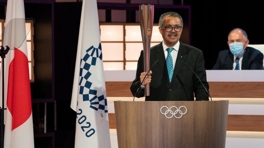 El director general de la OMS, Tedros Adhanom Ghebreyesus, durante su discurso ante el Comité Olímpico Internacional el 21 de julio de 2021.