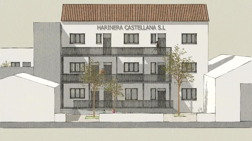 Render de las viviendas rehabilitadas en la antigua harinería de Paredes de Nava (Palencia).