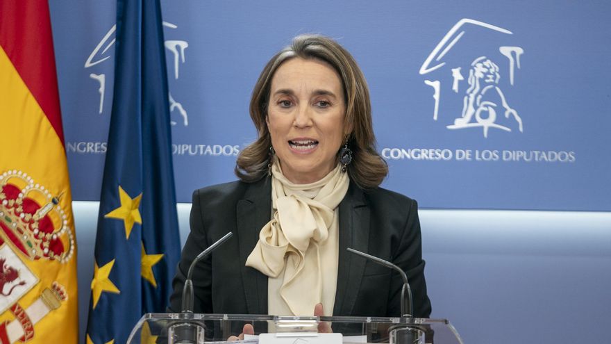 La portavoz del PP en el Congreso, Cuca Gamarra, en una rueda de prensa durante una sesión plenaria extraordinaria en el Congreso de los Diputados, a 25 de enero de 2022, en Madrid (España).