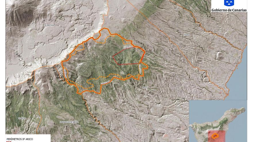 Perímetro del incendio de Arico hasta las 17.00 horas de este sábado
