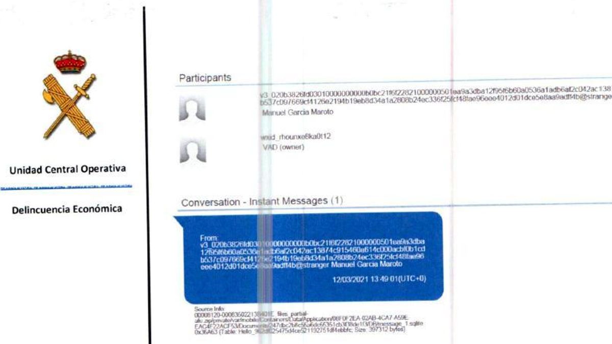 Captura del mensaje recuperado por la UCO.