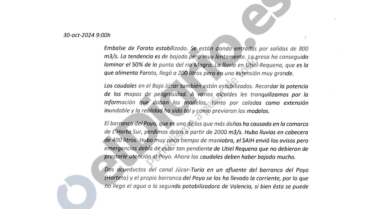 El presidente de la Confederación del Júcar, al Gobierno tras la dana: "En Emergencias no debieron de prestarle atención al Poyo"