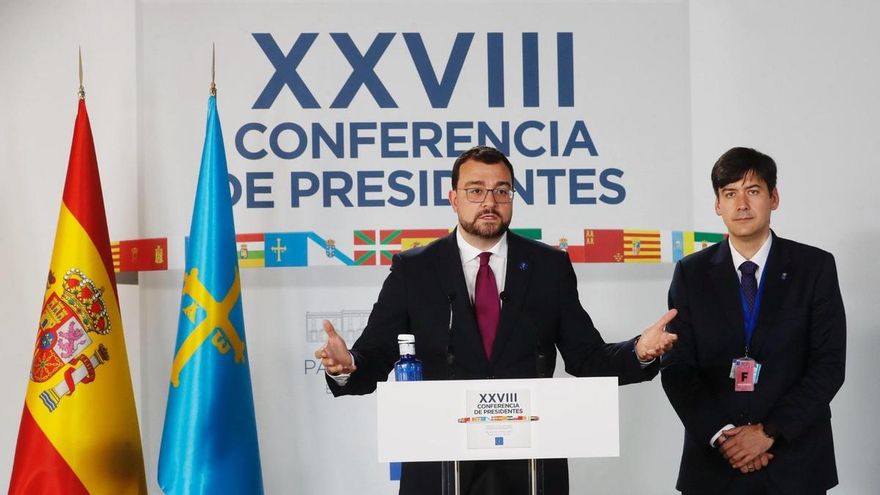 Rueda de prensa del presidente asturiano, Adrián Barbón, al término de la Conferencia de Presidentes.