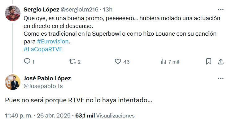 Respuesta de José Pablo López, presidente de RTVE, a una de las críticas por la actuación de Melody en la final de la Copa del Rey