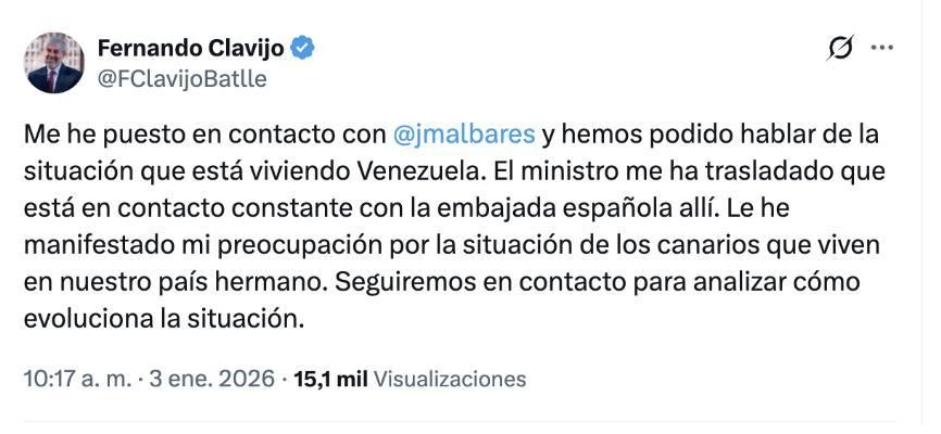 Tuit de Fernando Clavijo.