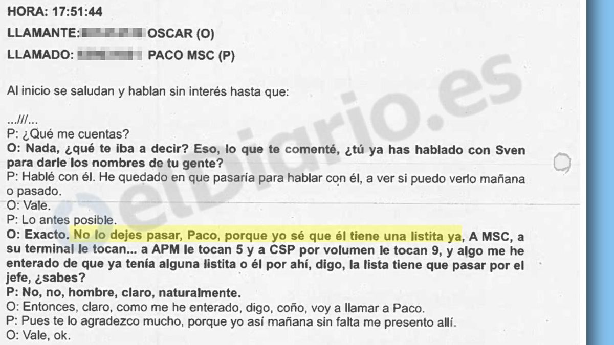 La telefonada d’un investigat de la ‘narcoestiba’ al president de l’empresa de l’ampliació del port de València