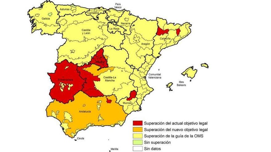 Niveles de ozono registrados en Castilla-La Mancha en 2025