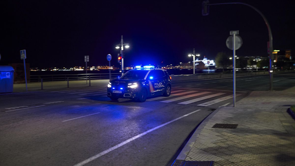 Un coche de Policía Nacional circula por el centro de Santander de madrugada.