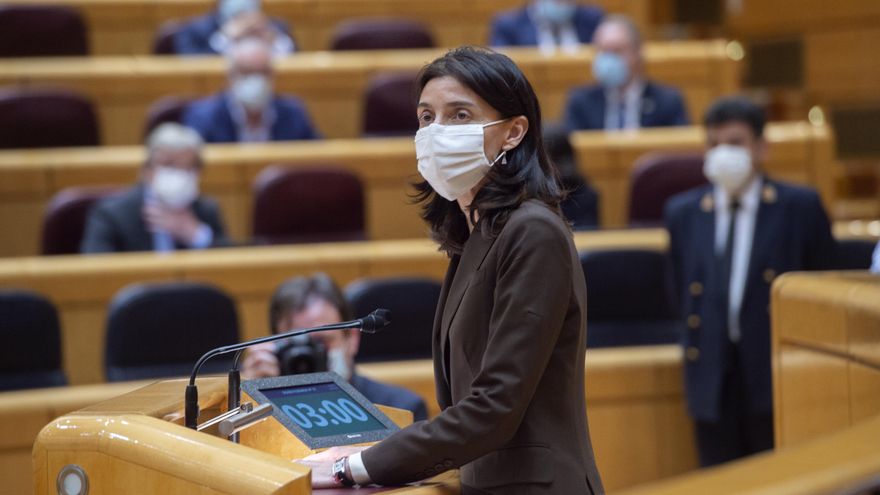 La presidenta del Senado, Pilar Llop, interviene durante una sesión de control al Gobierno en el Senado, a 25 de mayo de 2021, en Madrid (España).