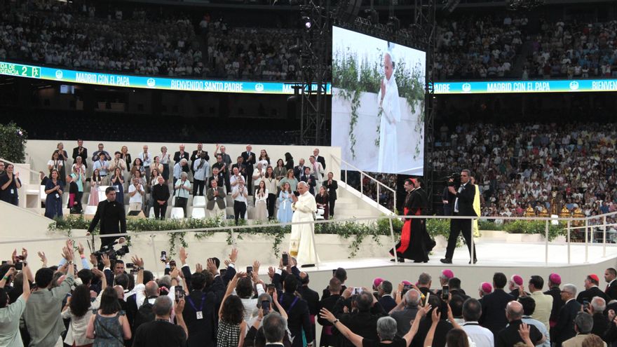 Llegada del Papa León XIV al estadio Santiago Bernabéu
