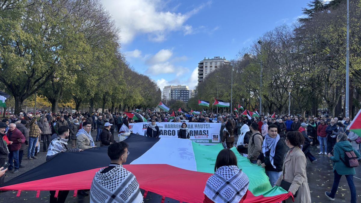 Imagen de la manifestación de apoyo a Palestina en Pamplona.