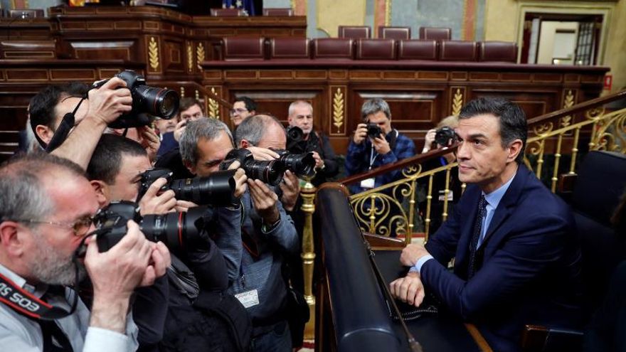 El presidente del Gobierno en funciones, Pedro Sánchez, este martes al inicio de la sesión constitutiva del Congreso de los Diputados.