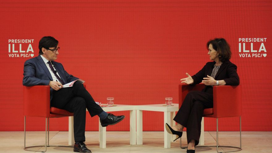 El candidato del PSC a la Presidencia de la Generalitat, Salvador Illa, y la vicepresidenta del Gobierno, Carmen Calvo.