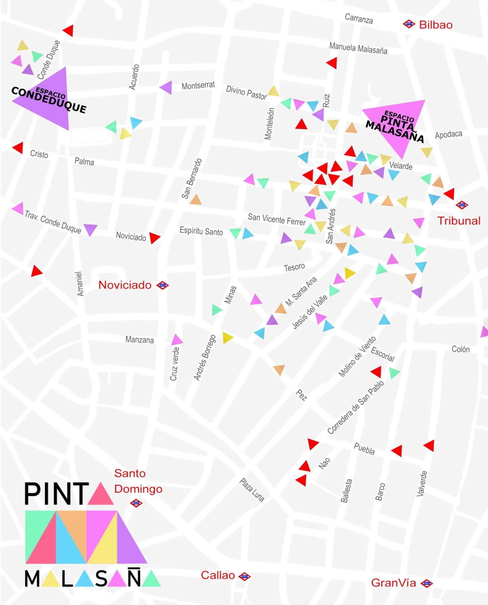 Mapa en la que estarán todas las obras de Pinta Malasaña 2023 el domingo 7 de mayo
