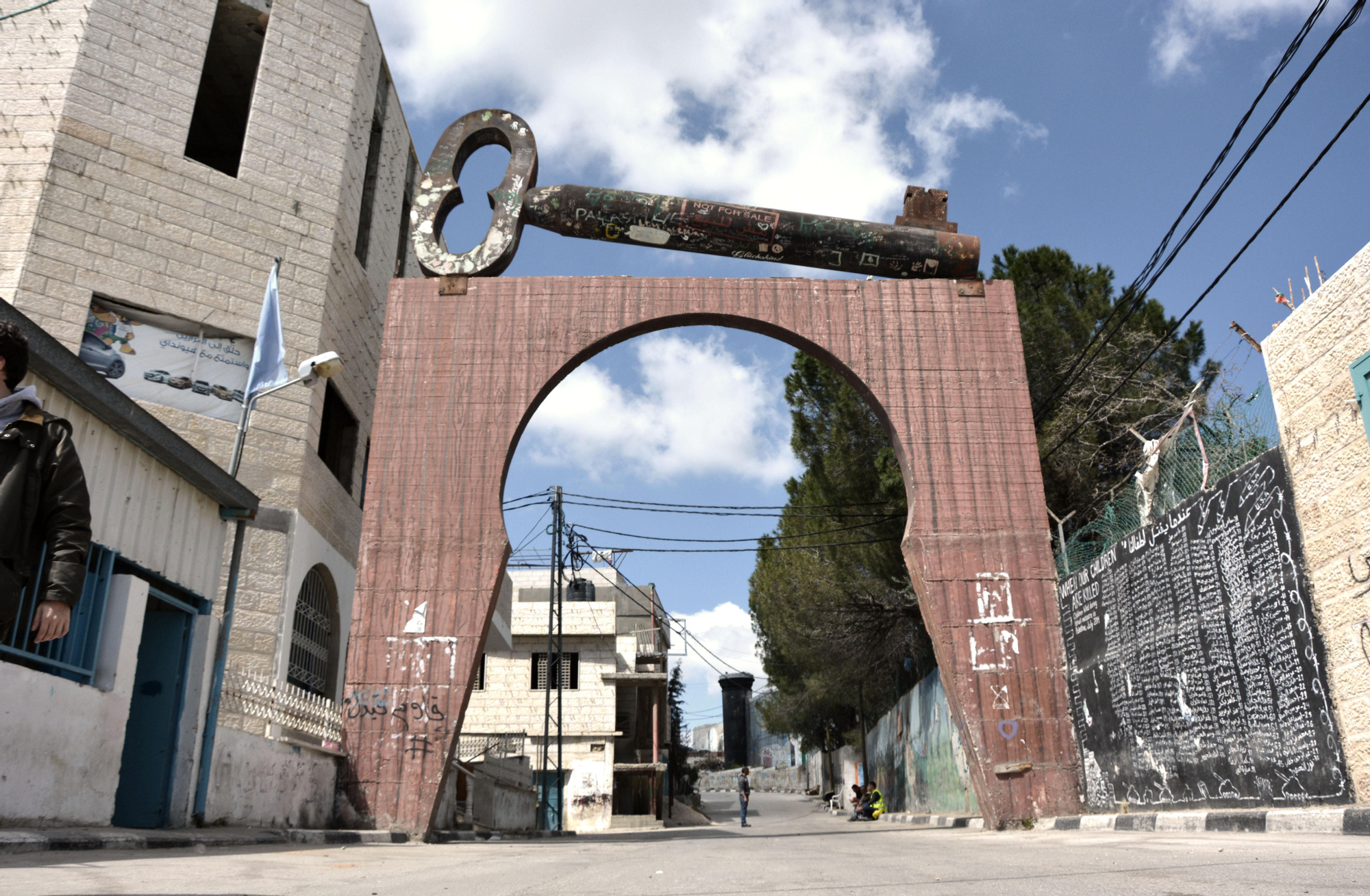 Esta llave, en la entrada al campo de refugiados, representa el derecho de los palestinos a volver a sus casas. Palestina / SNM