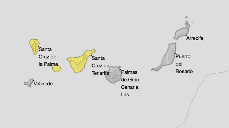 Imagen de la Aemet del aviso de riesgo por lluvias para el viernes.