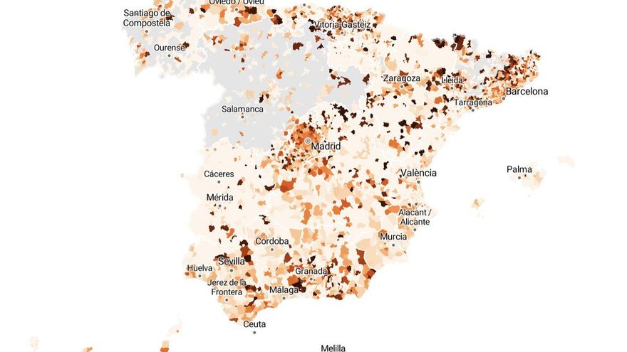 Mapa de contagios por municipios.