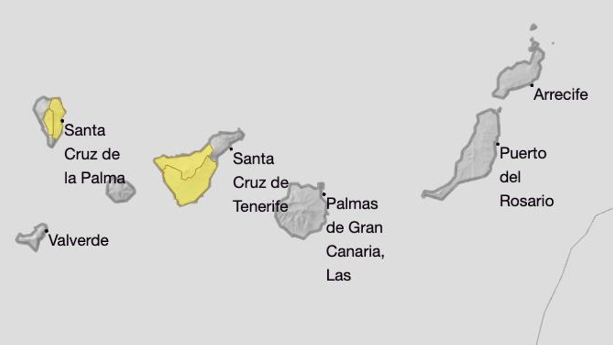 Mapa de la Aemet del aviso amarillo por viento el sábado.