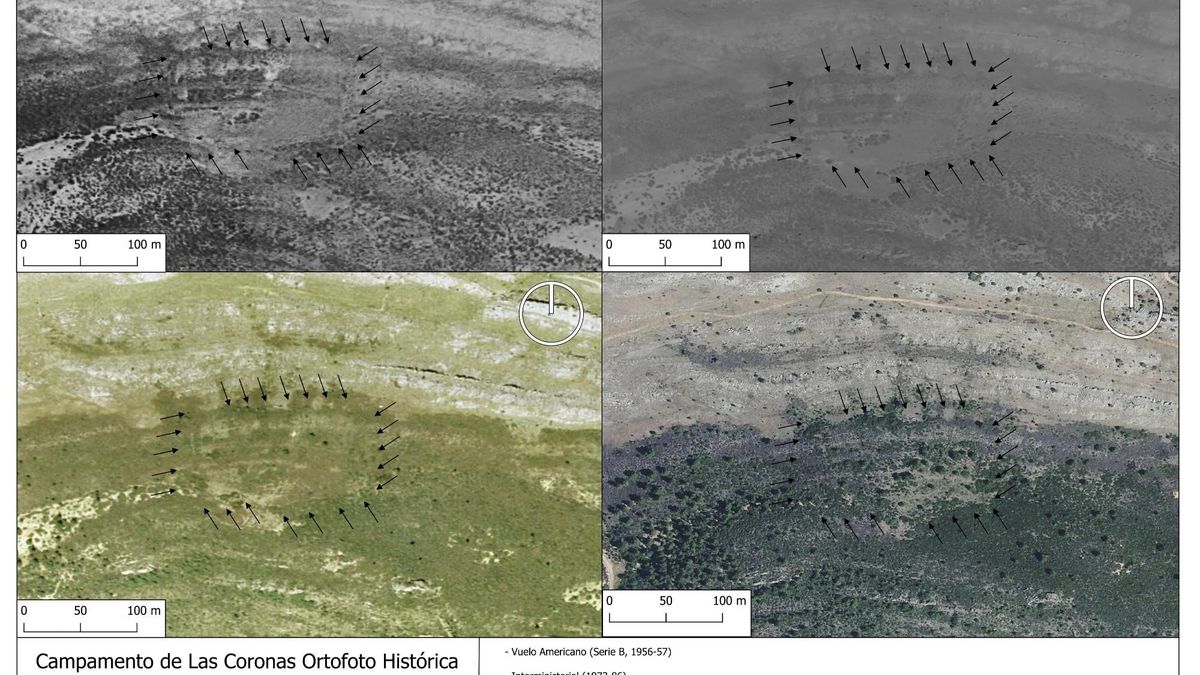 Las fotografías aéreas y de LiDAR que mostraron la traza del campamento de la cohorte romana frente a La Peña del Castro