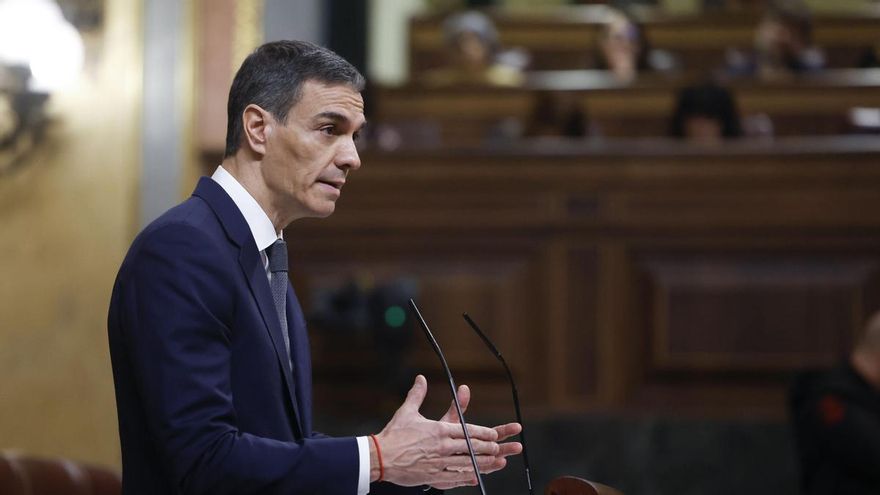 El presidente del Gobierno, Pedro Sánchez, durante su comparecencia ante el pleno del Congreso este miércoles