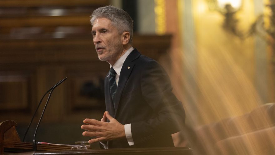 El ministro de Interior, Fernando Grande-Marlaska, interviene durante una sesión plenaria en el Congreso de los Diputados
