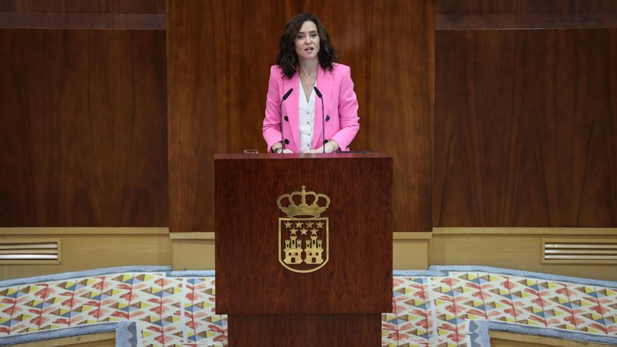 La presidenta de la Comunidad de Madrid, Isabel Díaz Ayuso, durante el debate sobre el Estado de la Región en la Asamblea de Madrid, a 10 de septiembre de 2026, en Madrid.