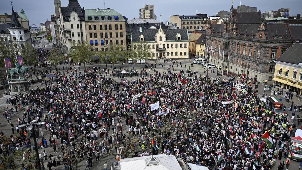 La cabeza de la manifestación en Malmö contra Israel en Eurovisión