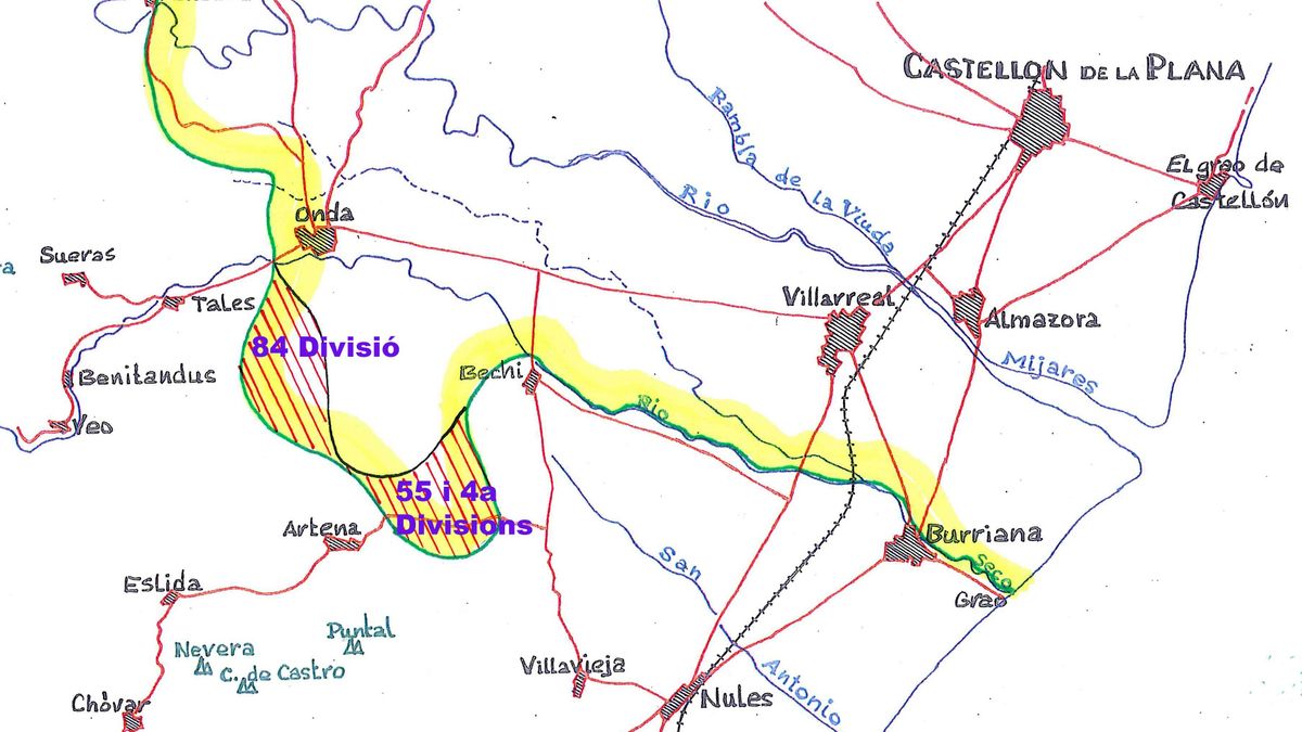 Avanços de les tropes rebels del dia 30 de juny de 1938. L’endemà entraren en Betxí.