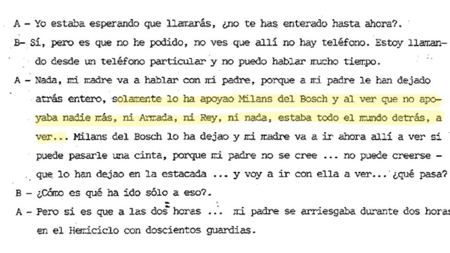 El hijo de Tejero aseguró durante la noche del 23F que Armada y el rey estaban "detrás" del golpe pero que se echaron atrás