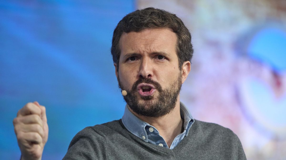 El presidente del Partido Popular, Pablo Casado participa en el XV Congreso Nacional de Nuevas Generaciones del PP en Espacio Jorge, a 10 de abril de 2021, en Madrid (España).