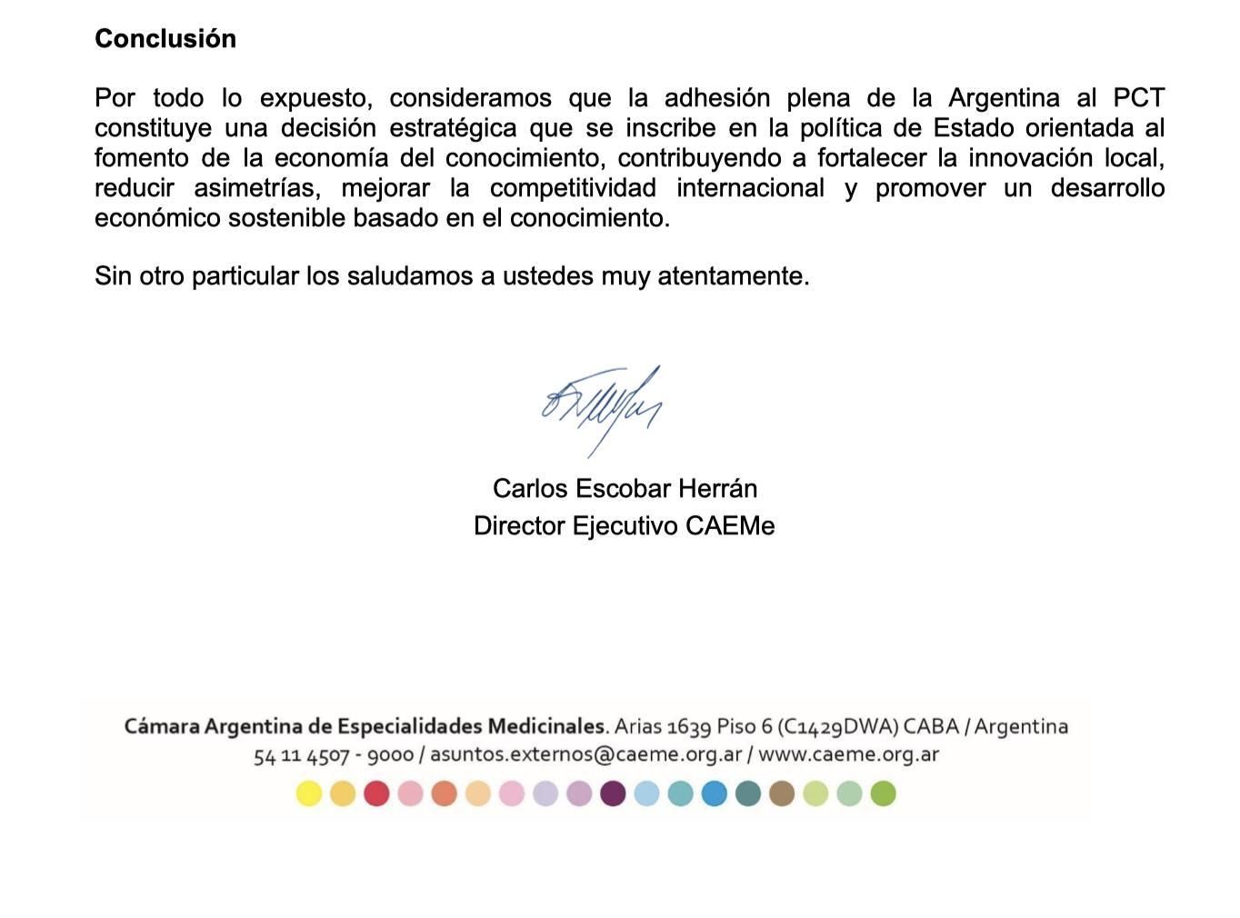 Un extracto de la carta de CAEMe.