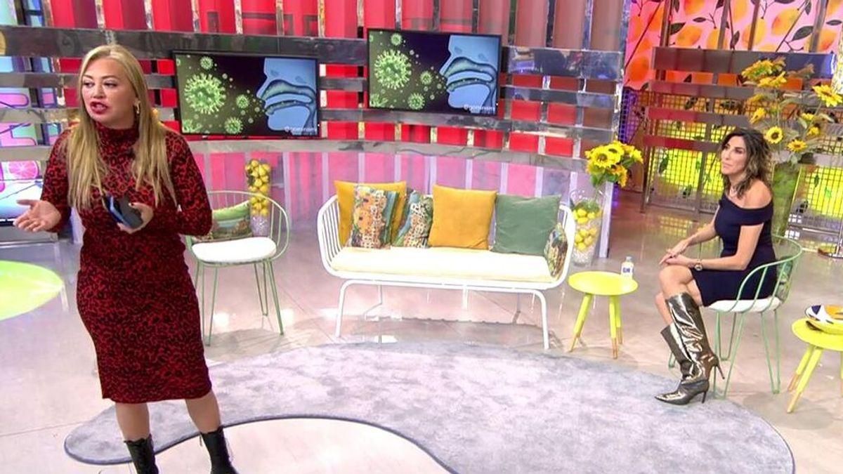 Belén Esteban y Paz Padilla en 'Sálvame' durante la discusión que motivó el abandono de la presentadora.