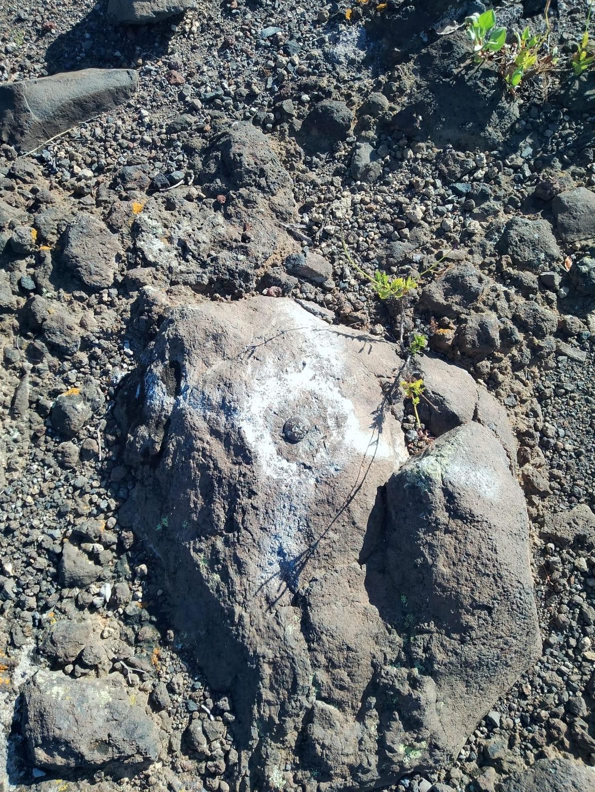 Una de las rocas dañadas en el yacimiento guanche en Güímar.