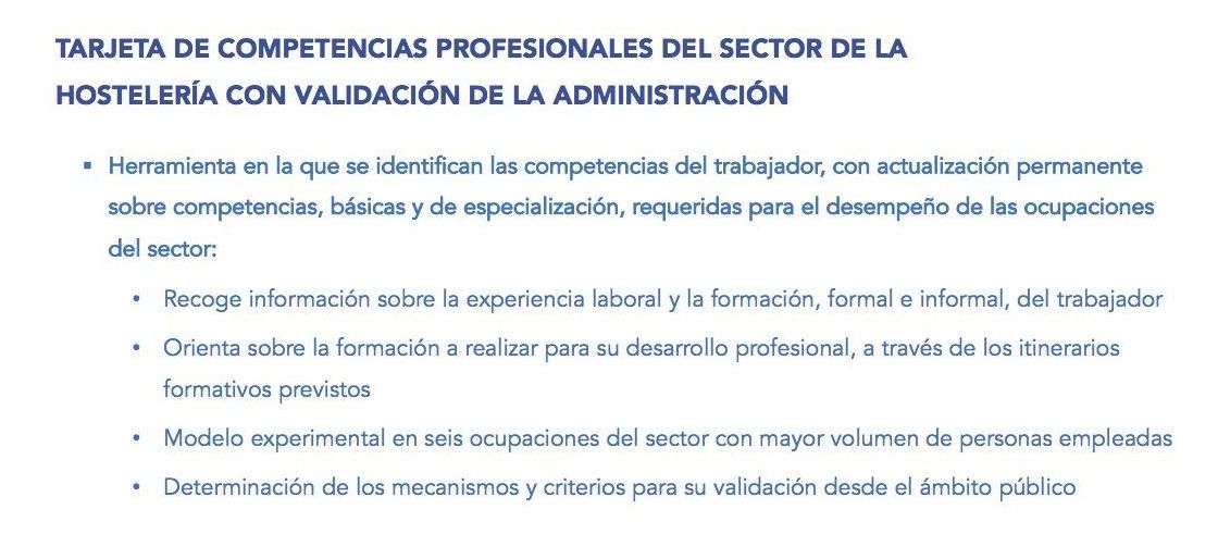 Información del Ministerio de Trabajo sobre la Tarjeta de Competencias Profesionales de la Hostelería
