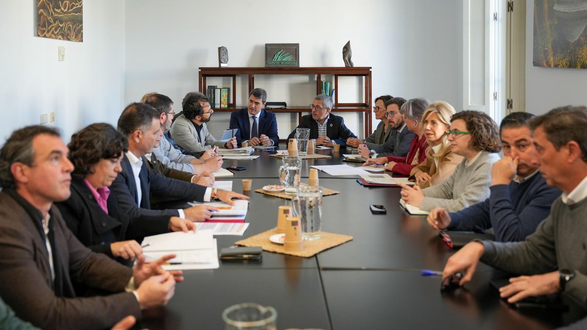 El secretario de Estado de Medio Ambiente, Hugo Morán, durante la reunión en Sevilla con los 14 ayuntamientos del entorno de Doñana para tratar el reparto de fondos previsto.