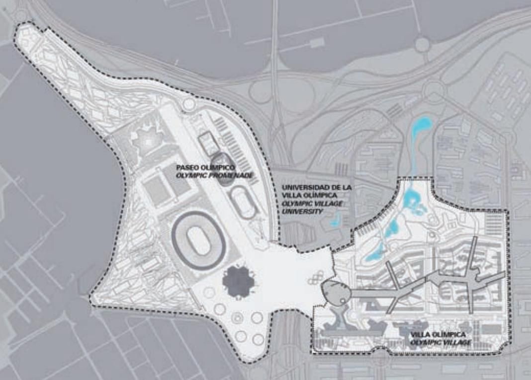 Plano de la villa olímpica y sus conexiones para la candidatura de Madrid 2016
