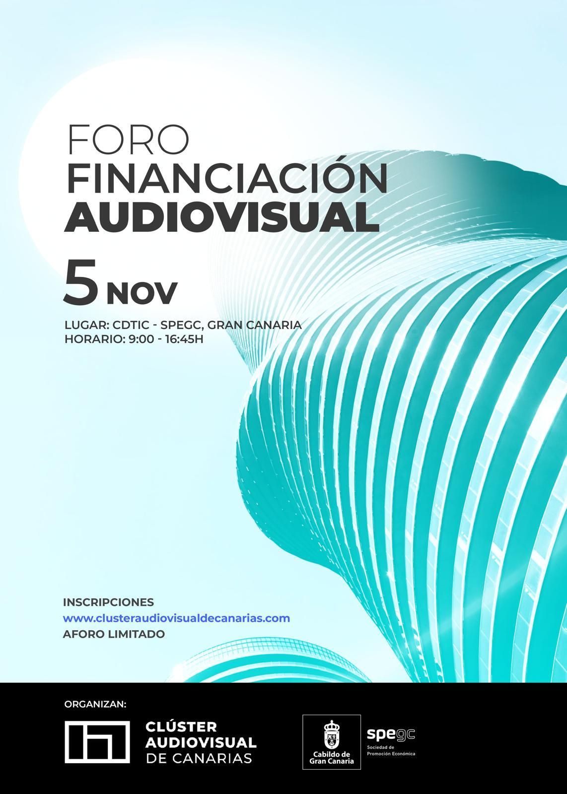 Cartel del Foro sobre Financiación Audiovisual en Gran Canaria.