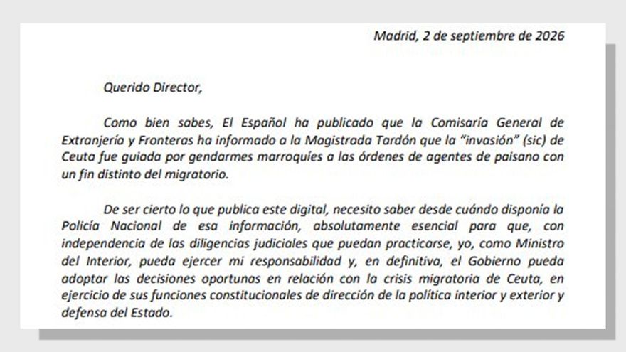 Extracto de la carta enviada por Marlaska al director general de la Policía, Francisco Pardo