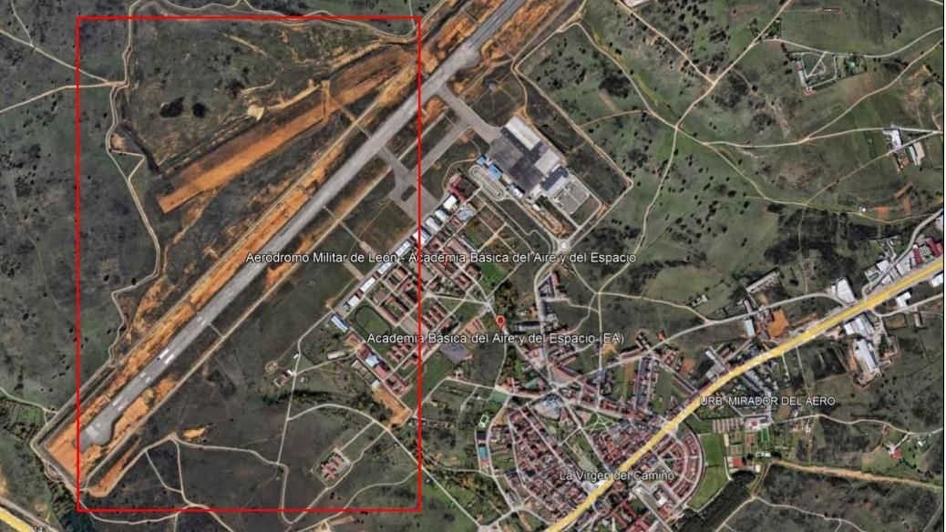 Lugar de actuación de los hangares y las pistas auxiliares para los drones Sirtap en la Base Aérea de La Virgen.