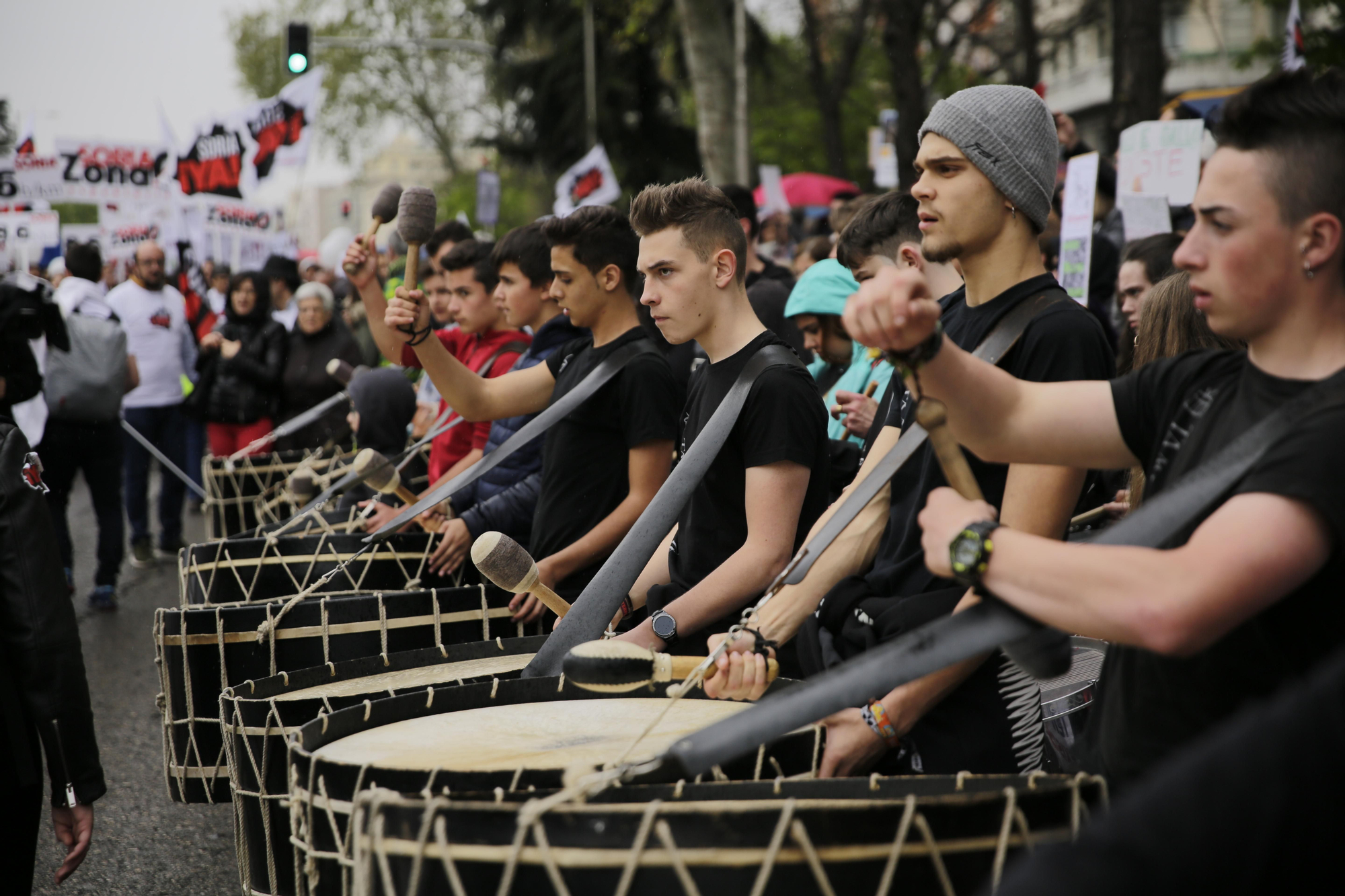 Batucada en la manifestación de la revuelta de la España vaciada