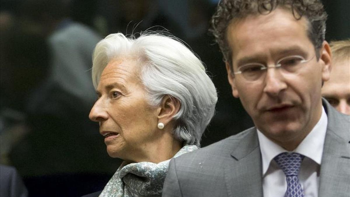 La directora gerente del FMI, Christine Lagarde, y el presidente del Eurogrupo, Jeroen Dijsselbloem, hoy en Bruselas