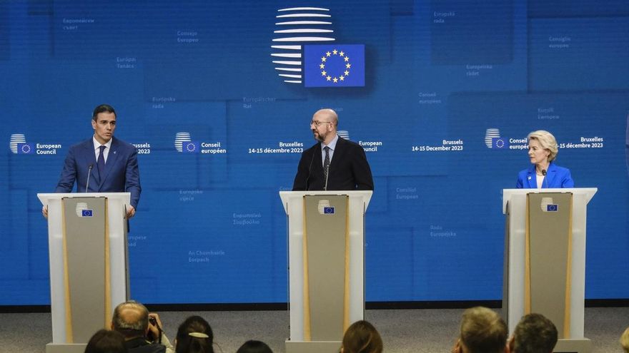 EuropaPress 5639128 handout 15 december 2023 belgium brussels l r spanish prime minister pedro