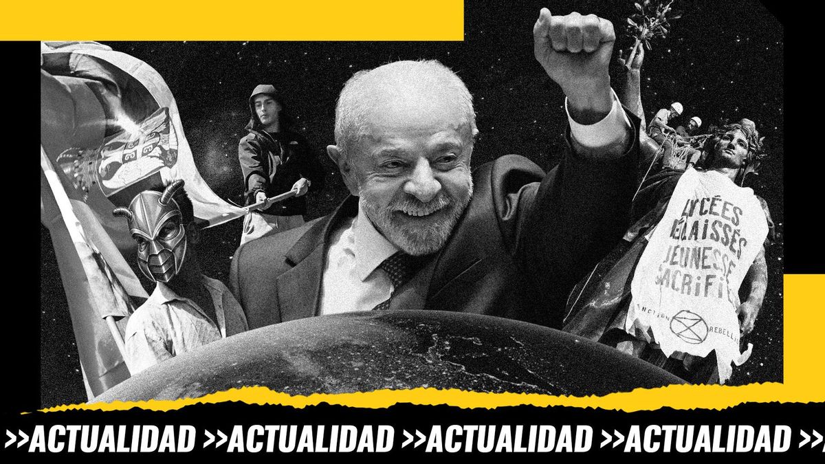 Montaje con diferentes fotos de archivo, de izquierda a derecha: protesta de las "cucarachas" indias, un joven celebra la victoria electoral en Serbia, Lula da Silva celebra su victoria electoral y manifestantes escalan a la Estatua de la República en Francia