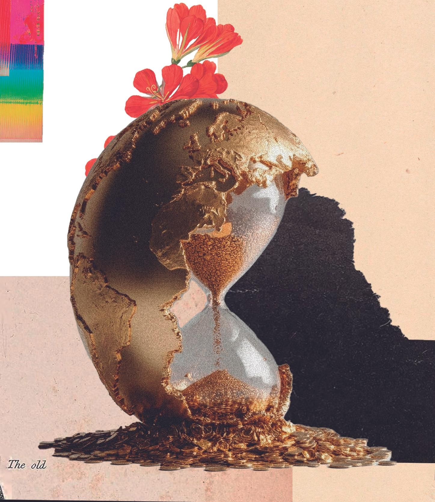 Esfera global con un reloj de arena