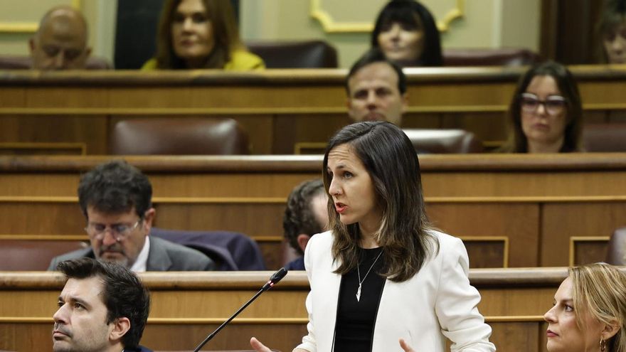 La líder de Podemos, Ione Belarra, durante su intervención en la sesión de control al Ejecutivo que se celebra este miércoles en el Congreso.